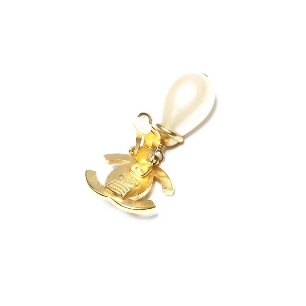 CHANEL Authentic Gold Pearl Logo Earrings - Picture 6 of 7